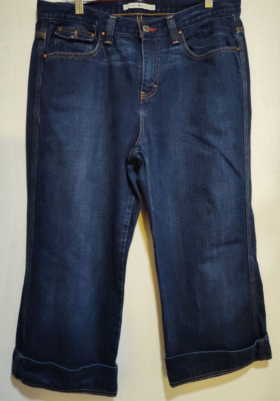 Tommy Hilfiger Women Blue Jean Size 12 Cotton Capri Cropped Wide- leg Style
